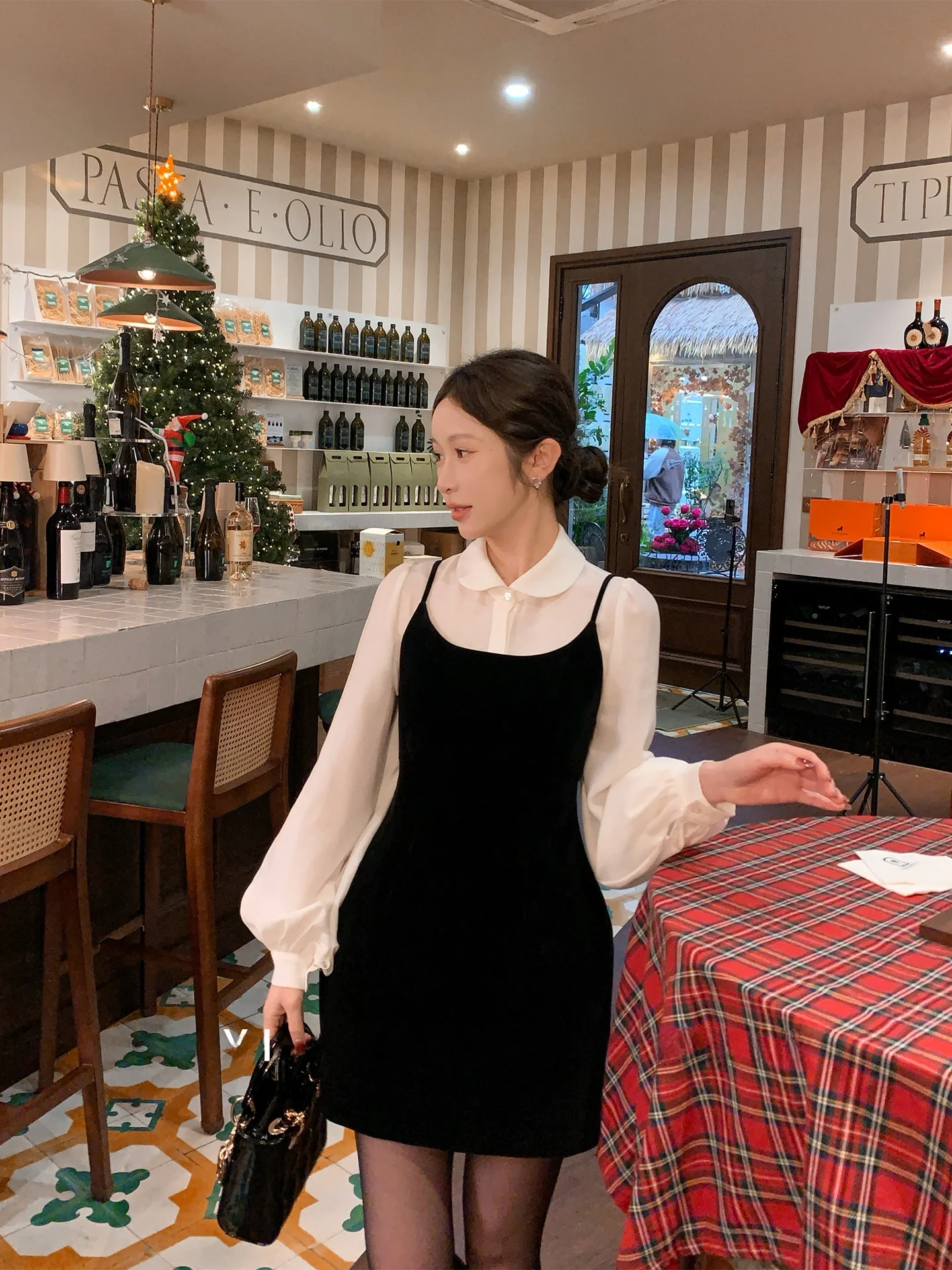 

Ele irt Dr Set Women's ature Spring New Sle Two-Piece Suit Lantern Sve Collared Top with Skirt Faionable