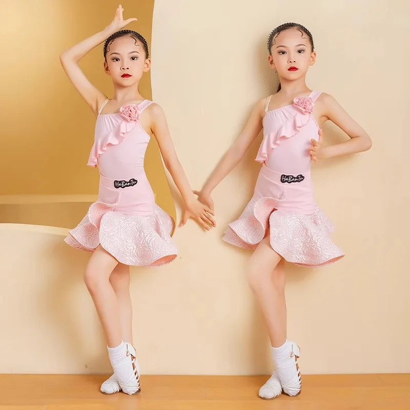 ลูกไม้ละติน ruffle ชุดเต้นรํา cha cha samba rumba เด็กห้องบอลรูมการแข่งขันมืออาชีพเครื่องแต่งกายฝึก salsa