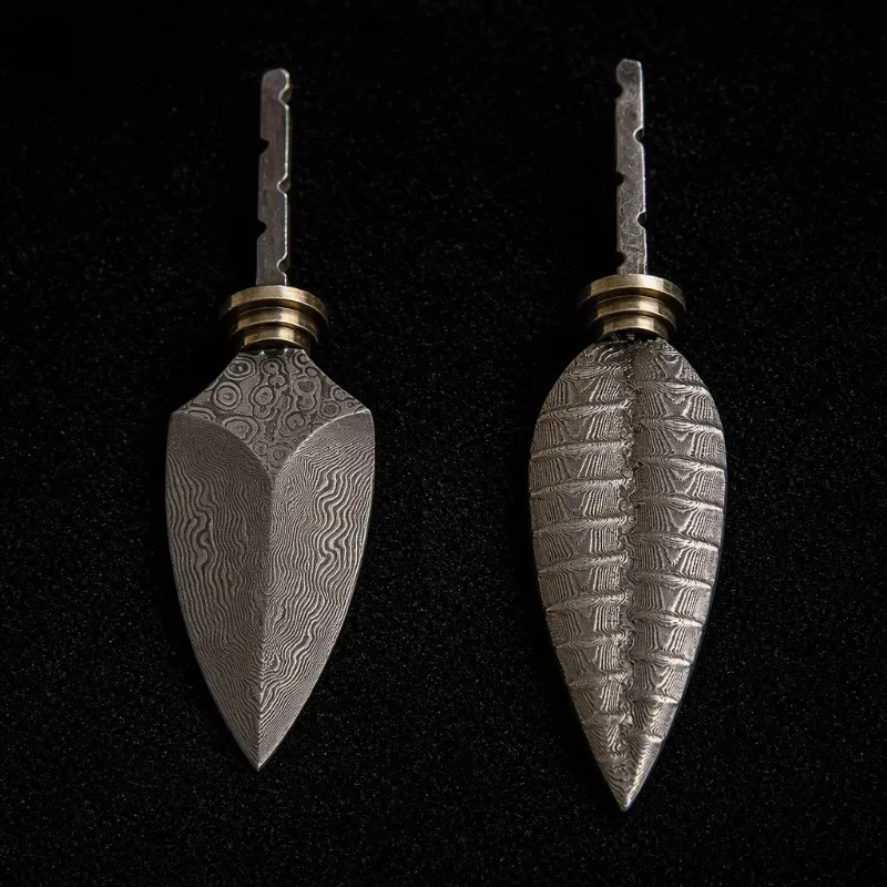 Leaf Flower Pattern Damascus Steel Tea Knife Blank DIY Semi‑finished Needle Knife Embryo Hand Tool for DIY Cutter Tool Parts