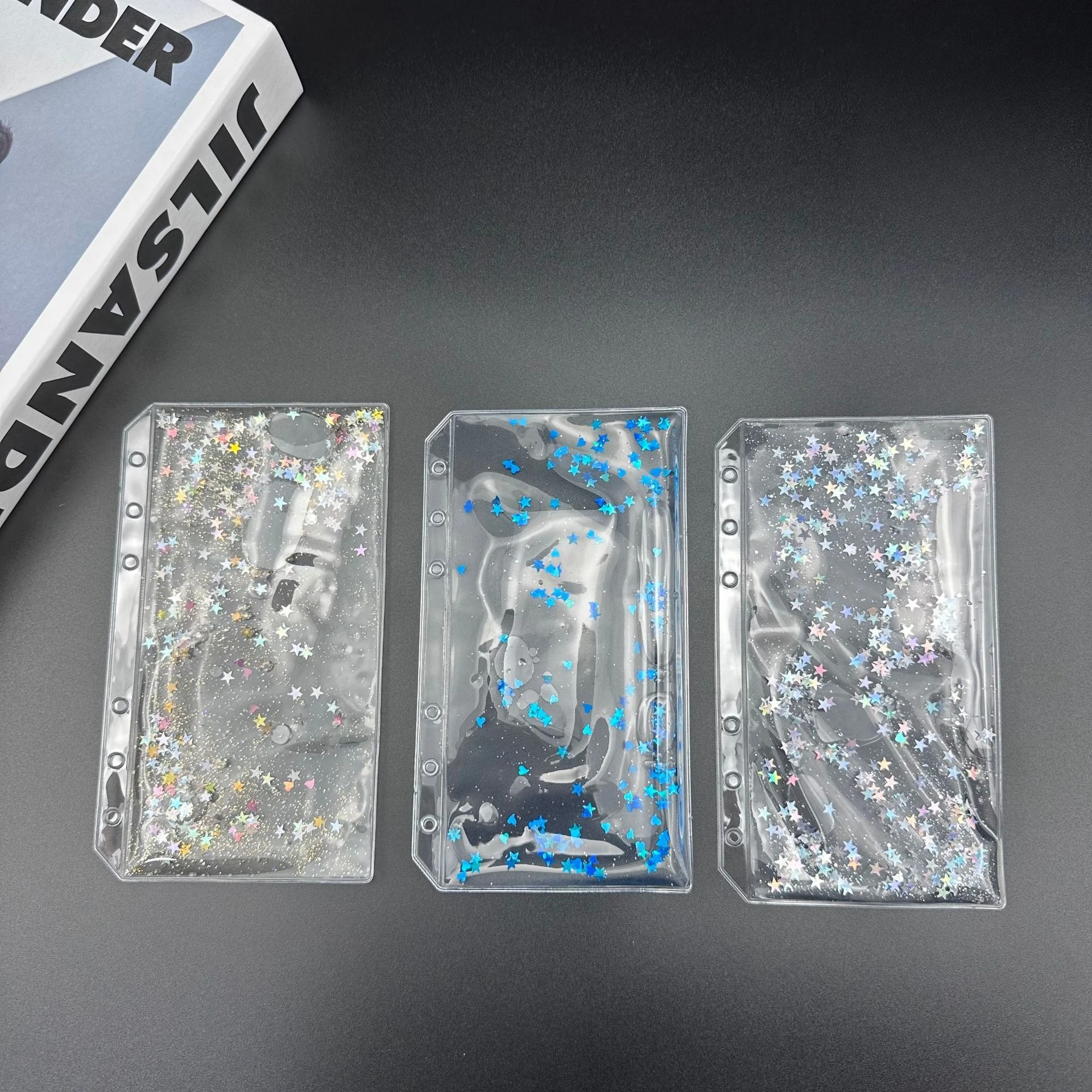 A6 Colofrful Glitter Oil Binder Pockets Binder Zipper Folders For 6-ring Notebook Binder Waterproof Pvc Leaf Document Filing Bag