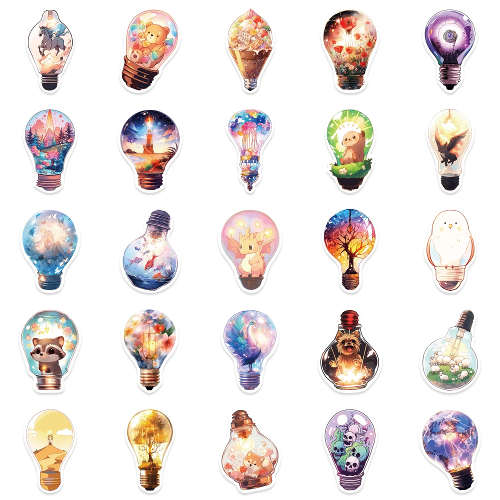 50Pcs INS Style Bulb World Cartoon Stickers Cute DIY Luggage Skateboard Phone Guitar Cool Graffiti Girl Sticker Decals Toy