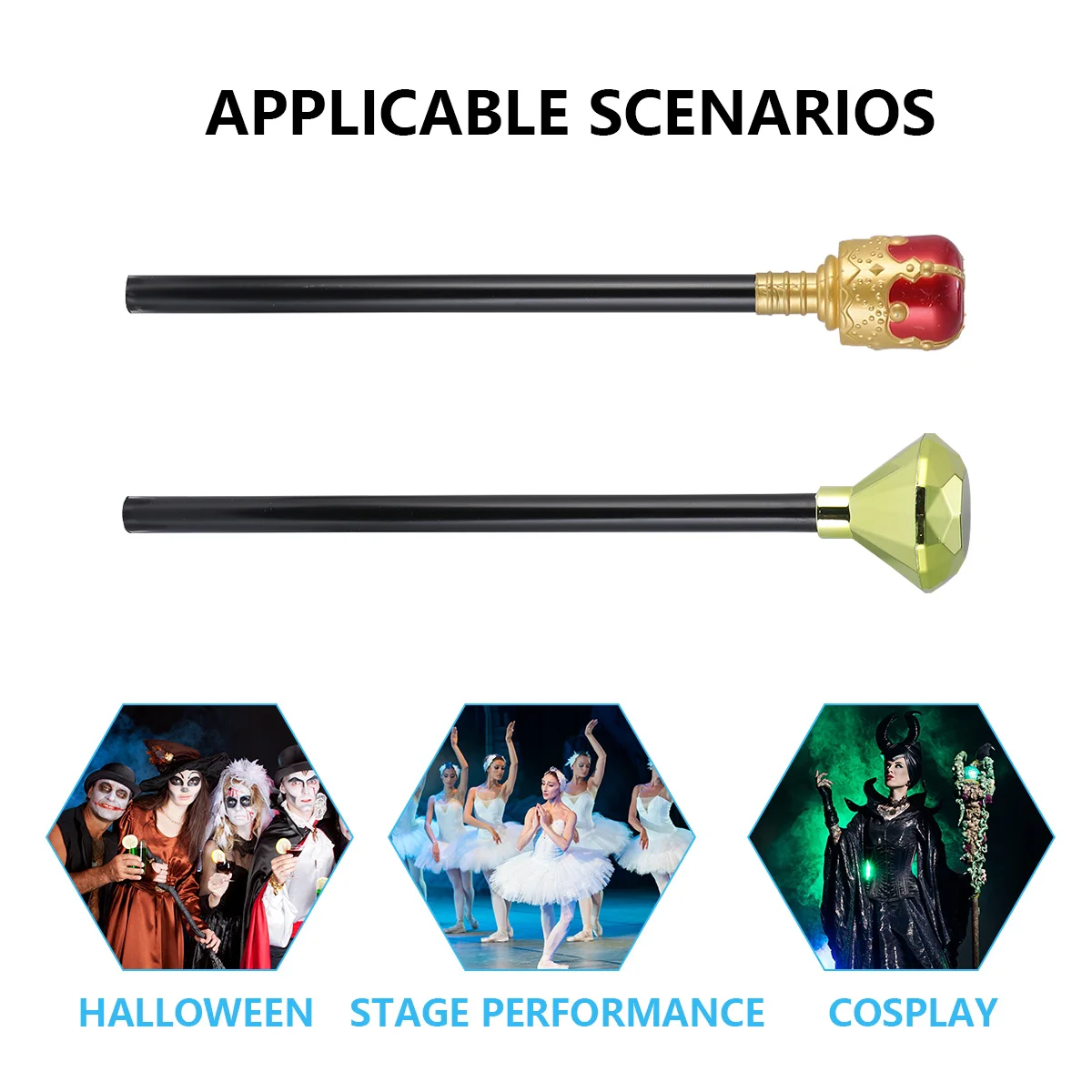 2 PCS Halloween Queen Scepter Diamond Wand Plastic Hand Stick Cosplay