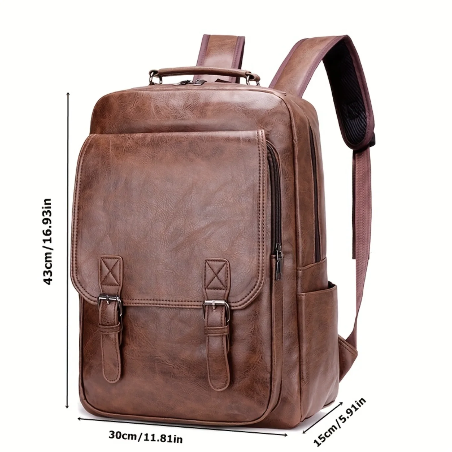 Simple Vintage PU Leather Large Capacity Casual Backpack, Laptop Backpack For 15.6 Inch, Ideal Choice For Gifts, School Bags, Ea