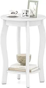 

Round End Table, Wooden Side Table with Storage Shel, Small Nightstand with Solid Wood Legs, 2-Tier Accent Table or Living Room
