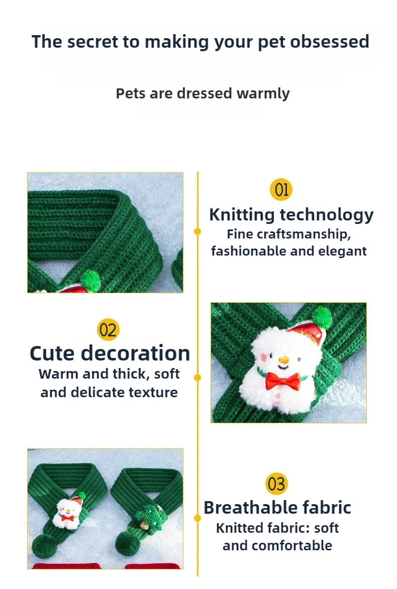 Weihnachtsschal für Haustiere, Winterstrickschal, Frühlingsfest, Weihnachtsschal, warmer Schal, Hundezubehör, Welpen- und Kätzchen-Schal, Haustierbedarf – Detail 3
