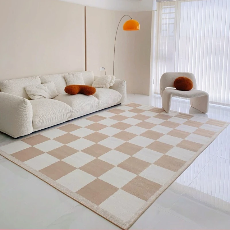 Light Luxury Living Room Carpet Chessboard Art Design Bedroom Rugs Simple Ins Cream Style Home Decoration Coffee Table Mat Tapis