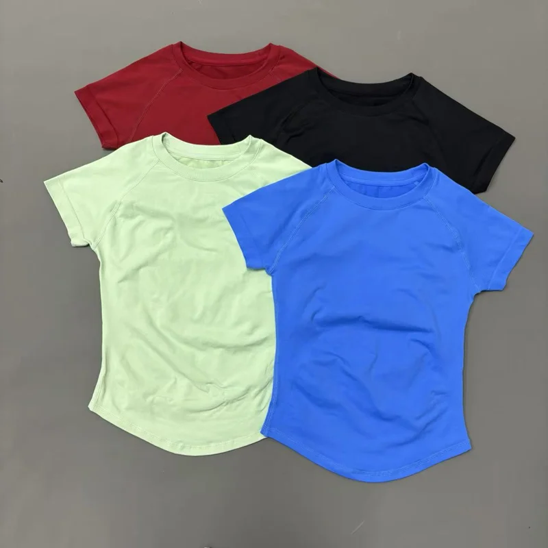 Sport-Kurzarmshirt für Damen Einfarbiges Nahtloses Kurzarm-T-Shirt Figurbetontes Yoga-Gym-Lauf-Workout-Fitness-Sporttop