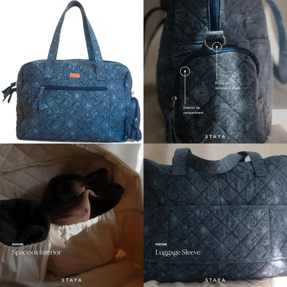 حقيبة نسائية مبطنة لعطلة نهاية الأسبوع - رفيق مثالي للسفر، مثالية لرحلات عطلة نهاية الأسبوع، تصميم بتلات النيلي