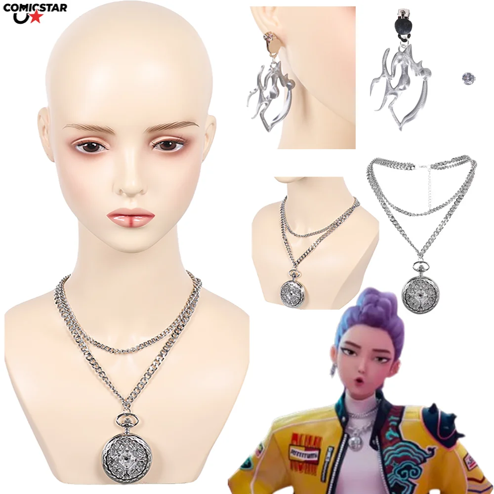 Kpop Demon Hunter Huntrix Rumi Cosplay Naszyjnik Łańcuszek Biżuteria Stopowa Zawieszka Klips do Uszu Roleplay Kostium Halloween Akcesoria