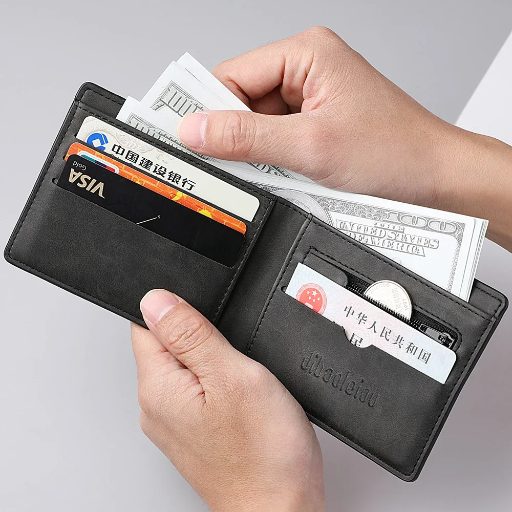Men's Mini Short Wallet with Zipper Coin Pocket PU Material Retro Print Pattern Multiple Card Slots for Credit Cards And Cash image 6