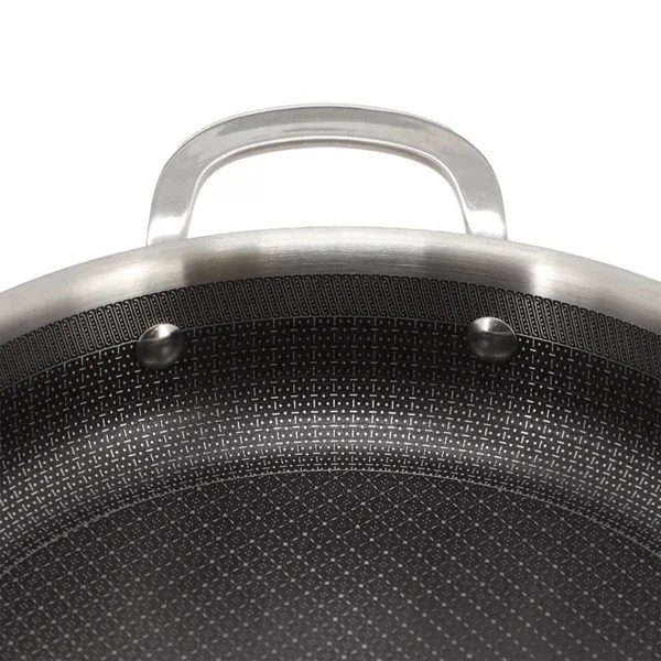 مقلاة عميقة غير لاصقة مقاس 10 بوصة و3 طبقات من الفولاذ المقاوم للصدأ مع غطاء #5