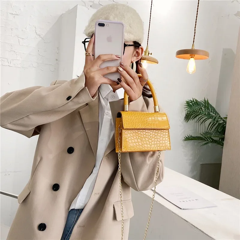 Crocodile Pattern Pink Crossbody Bag for Women Fashion All-match Female Chain Shoulder Bags Mini Purses Handbags Designer Bags