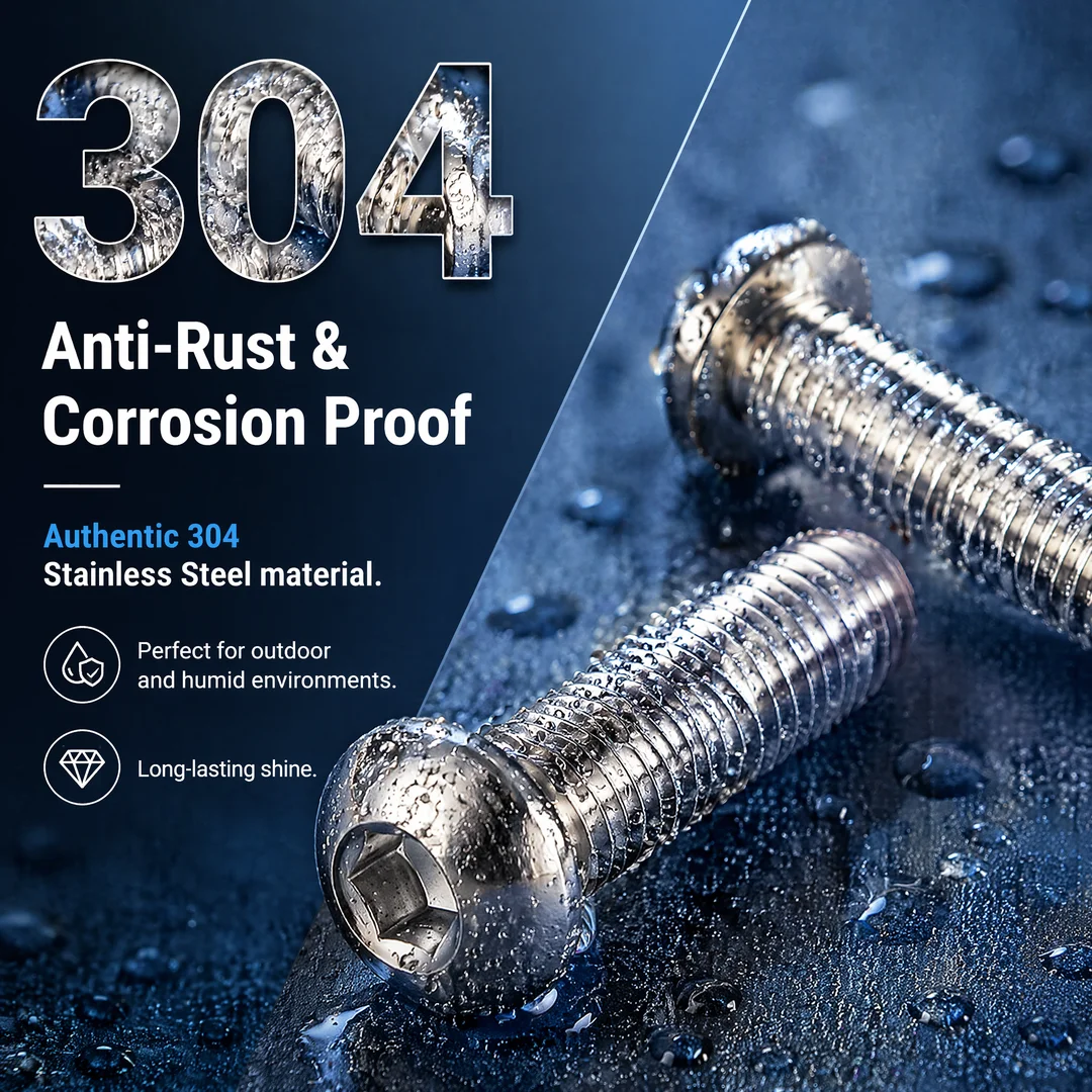 M2 M2.5 M3 M4 M5 M6 M8 304 A2-70 Stainless Steel ISO7380 Hexagon Hex Socket Head Button Allen Bolt Screw
