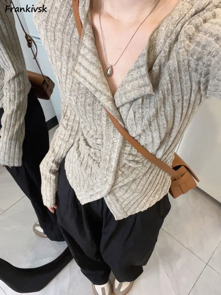 S-5XL Knitted Cardigan Women Autumn Textured Chic Slim Korean Style Streetwear Spicy Girls Daily Simple Gentle Advanced Ladies