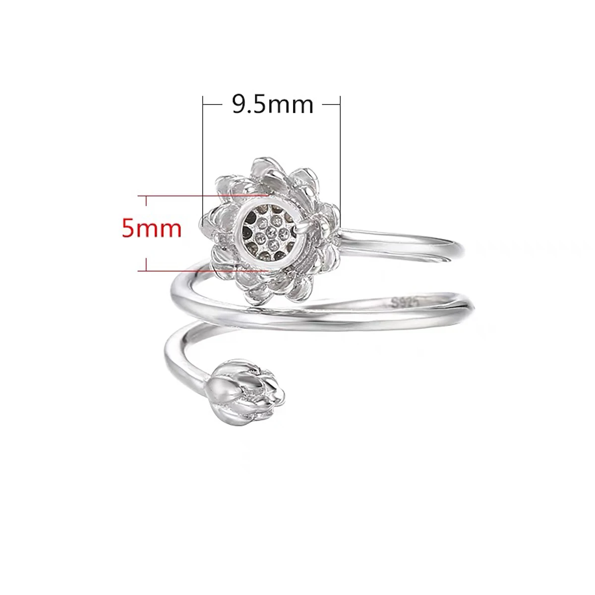 925 Sterling Silver Lotus Ring Set Open Set Fit Settings 5X5mm Round Cabochon DIY Ring Jewelry Making