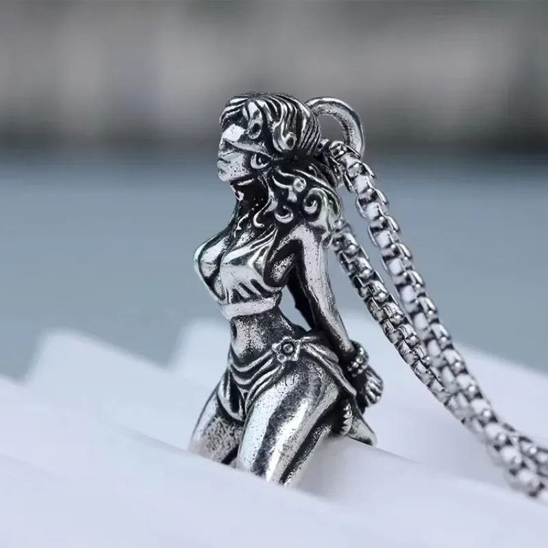 Sexy and Cool Goddess Mechanical Girl Pendant Stainless Steel Necklace for Men Women Retro Punk Personalized Jewelry Gifts