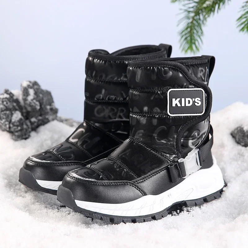 Winter Children's High Top Snow Boots Girls Boys Plush Warm Cotton Shoes Casual Fashion All-match Anti-slip Waterproof  Boots