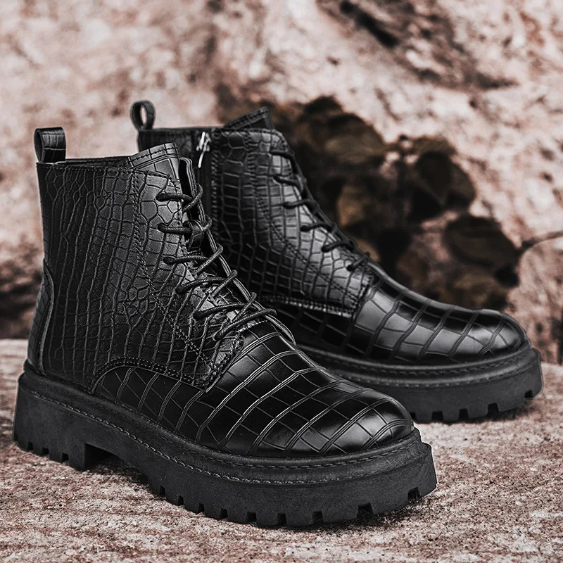 

Classic Black Boots Man Comfort Leather Men's Work Boots Outdoor Platform Ankle Boots For Men Motorcycle Boots botas de hombre