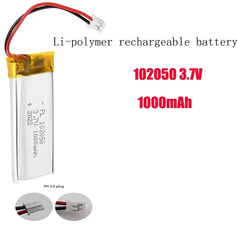แบตเตอรี่ 102050 1000mAh 3.7V ลิเธียมโพลิเมอร์ 1-10 ชิ้นสำหรับชุดหูฟังบลูทูธ TWS, คีย์บอร์ด, ลำโพง, เครื่องบันทึกเสียง, เครื่องสัก