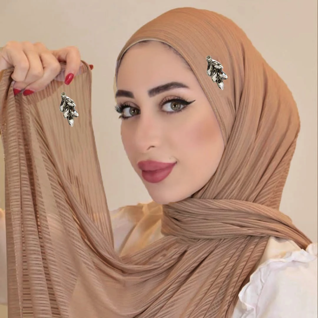 

Новый ребристый трикотаж с бриллиантами, хиджаб, креп, шарф со стразами, мусульманские простые мягкие шали, исламская повязка на голову для женщин