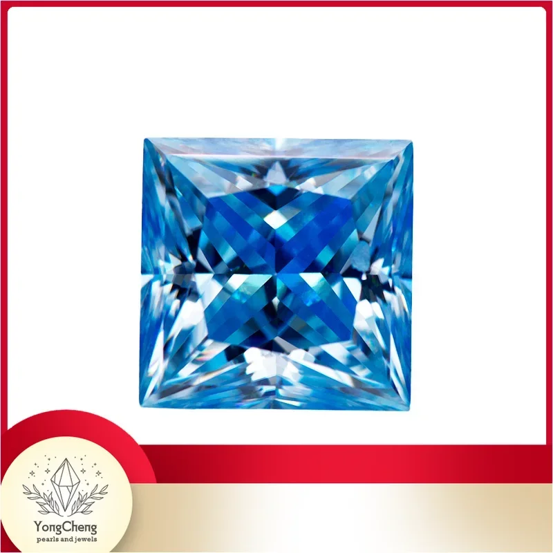 Moissanite Stone Princess Cut Ice Blue Color Lab Grown Diamond Charm DIY Jewel Making Materials With GRA Certificate