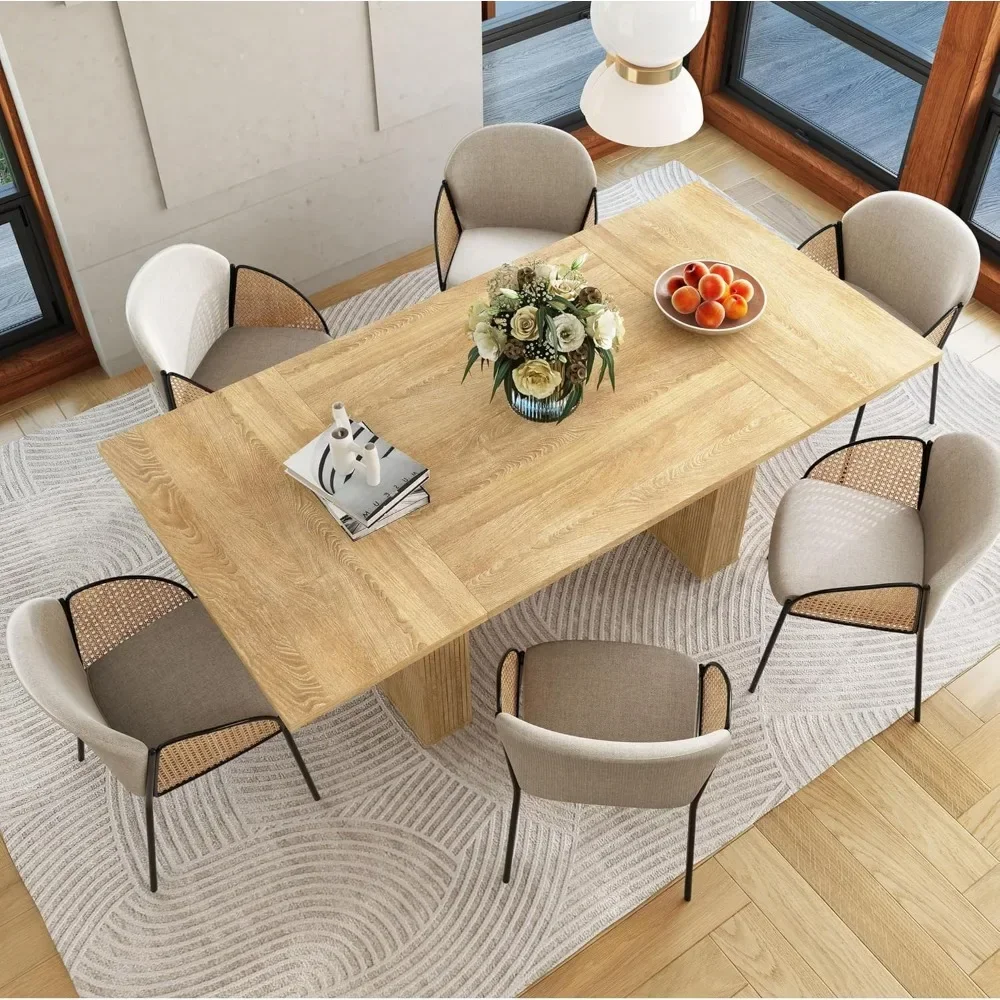 78 Inch Dining Table for 6 8 10, with Wood Strip Base  Modern Morocco Farmhouse Rectangular Kitchen Table