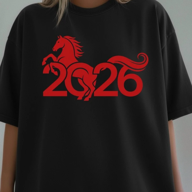 Red and Gold PNG of The Horse Design Make New Year Celebration Lucky with This Cool Trending Happy Clipart Graphic Tshirts