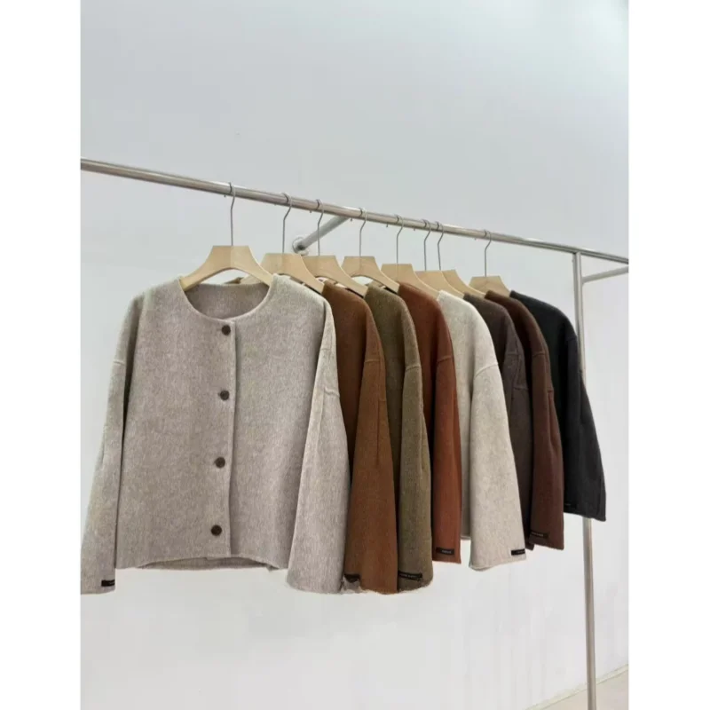 

Ultrine Wool Double-Faced Camere Coat Single-Button round Ne Long Sve Women's Faion Autumn Winter Outerwear