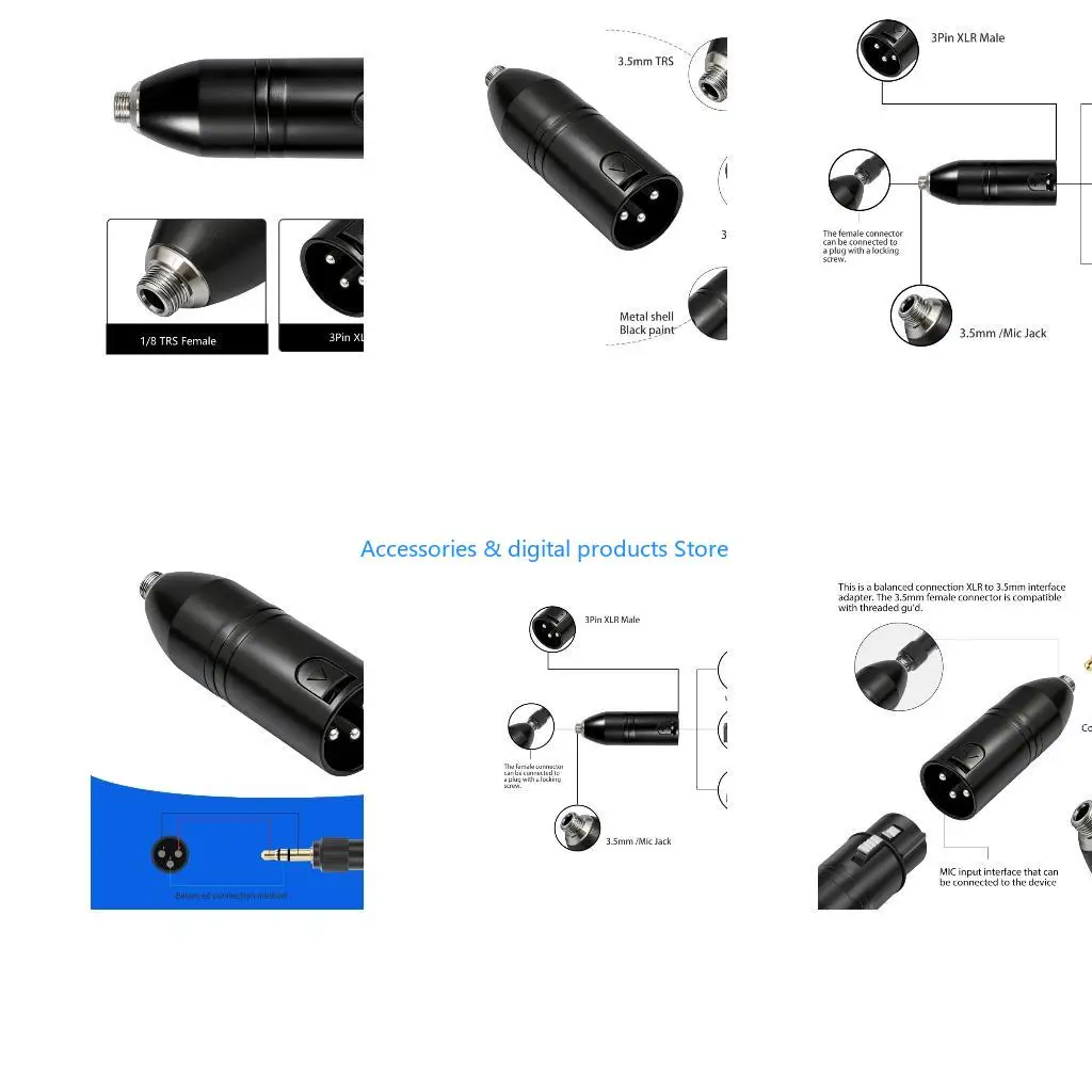 77JD Quality 3.5Mm Female to 3Pin XLR Male Adapters Alloy Durability Construction