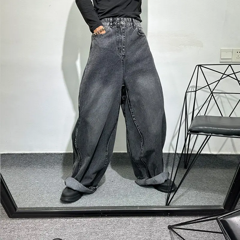 Avant-Garde  High Street Style Oversize Loose Wide-Leg Jeans Model Niche Retro Distressed Bell-Bottom Pants Fashion