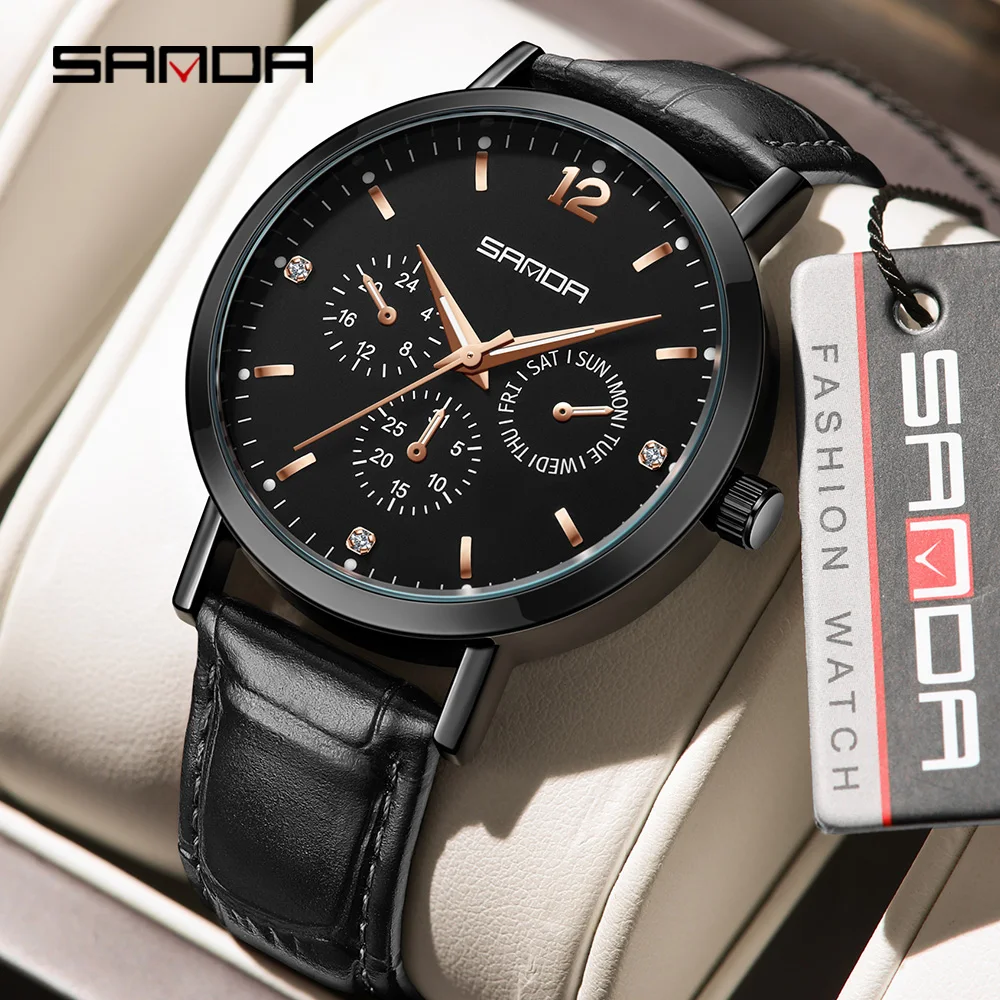 SANDA 1141 New Niche Men's Quartz Watch Three Eye Six Pin Watch Waterproof Night Light Men's Quartz Watch 2025