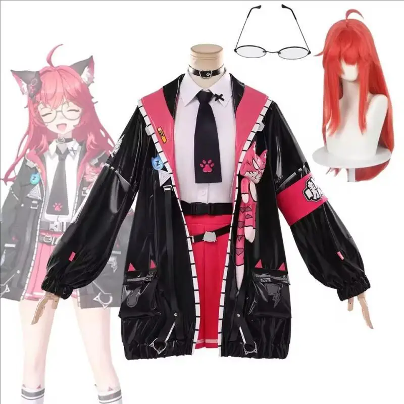 Disfraz de Cosplay de Nanally Coluccis de Neverness to Everness, Peluca, Chaqueta de Cuero, Camisa, Falda y Accesorios del Anime NTE Nanally