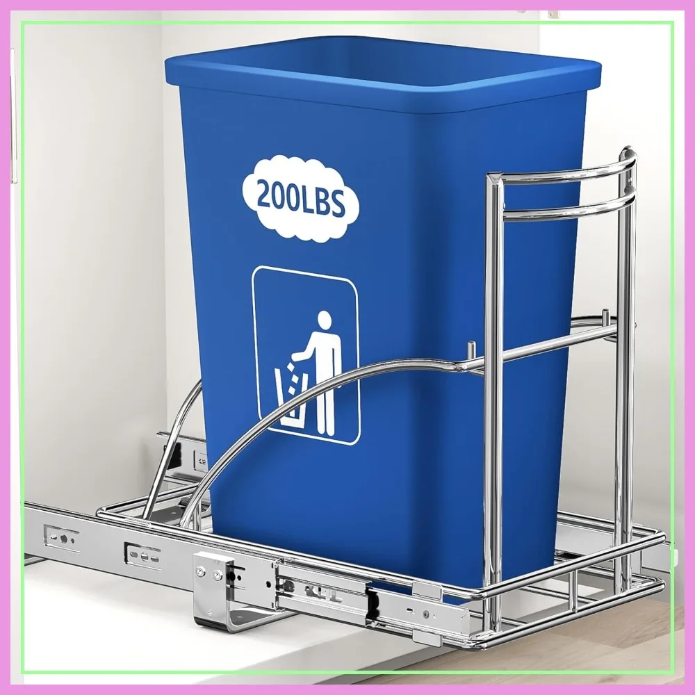 

Under Sink Trash Can Pull Out for 30-50 Qt 7-13 Gallon, Silver Pull Out Kit with Full Extension Slide for Kitchen and Bathroom