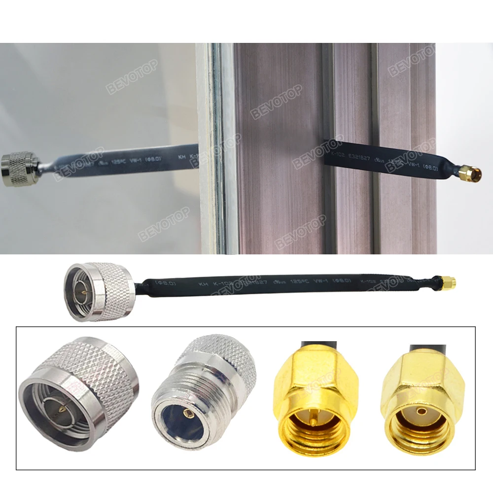 1PCS RF Coaxial Cable N Male to RP-SMA Male 50 Ohm Flat Cable with Pigtail for LTE Antenna Window Feed-Through Adapter