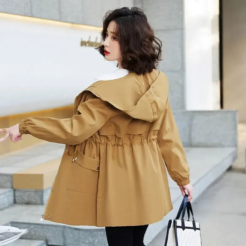 

Female Trench Coat With Lining Spring Autumn Thin Windbreaker Women's Mid-Long 2023New Korean Slim And Casual Coat Jacket Hooded