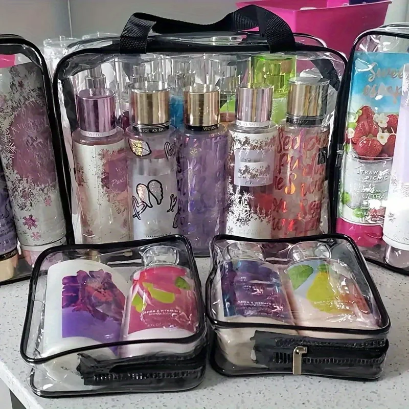 3PCS 투명 세면도구 가방, 휴대용 여행용 메이크업 가방 지퍼가 있는 정리 가방 공항 항공사 규정에 맞는 PVC 화장품 파우치