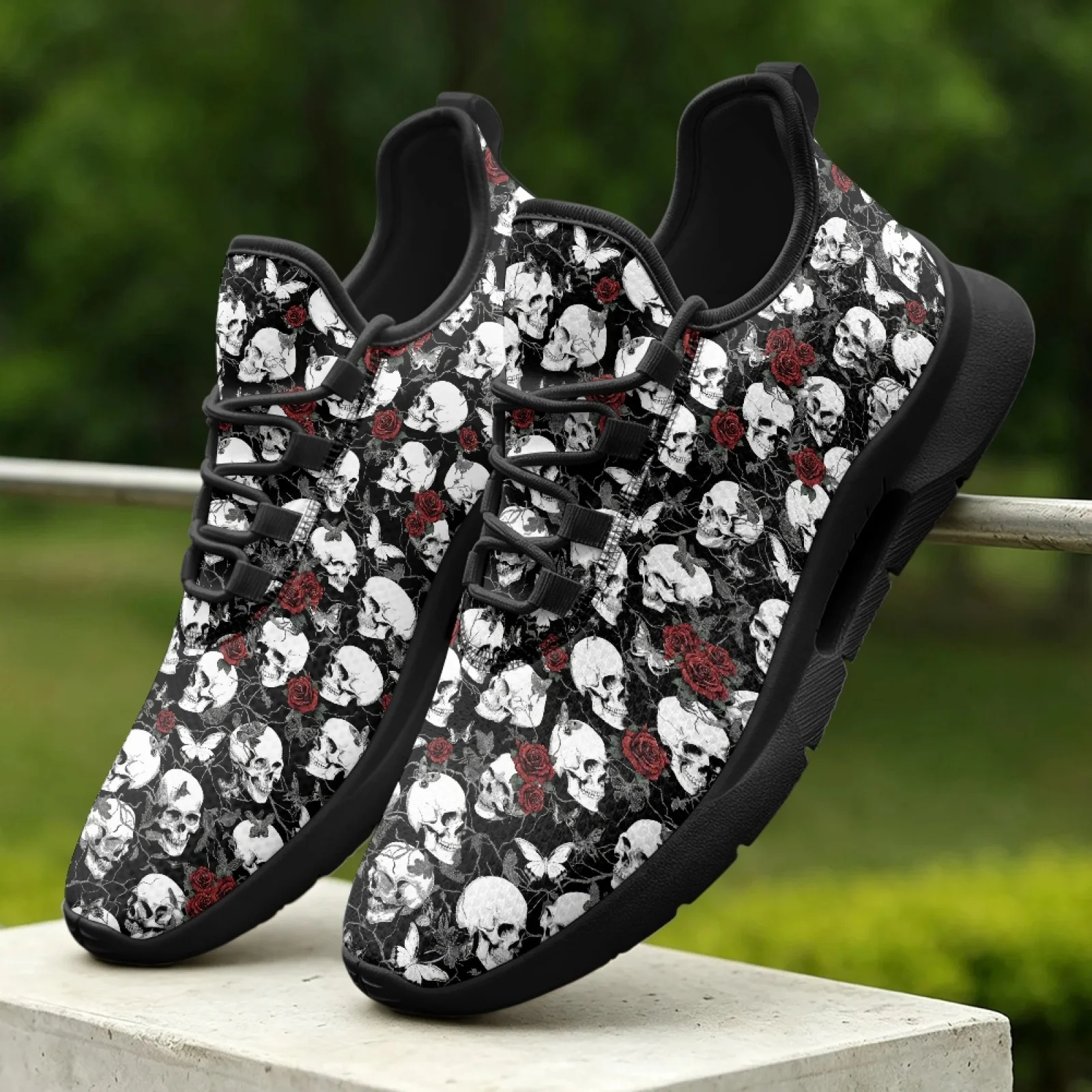 XIXIRIMIDO Women's Lace-up Casual Shoe Nurse Shoes Women's Sandals Men's Sneakers and Casual Shoes Tenis Feminino Rose Skull