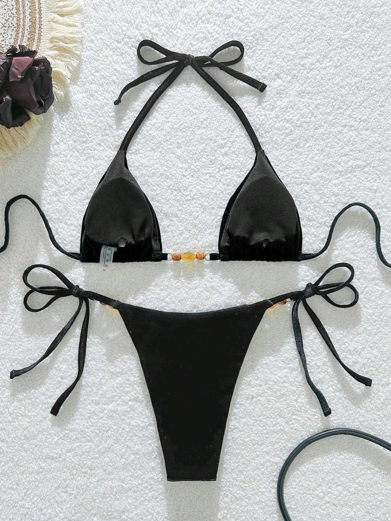2025 New Solid Color Bikini Halterneck Tie Design Sexy Fashion Seaside Resort Surfing Sea Sports