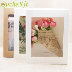 Caja de regalo de papel Kraft de Color Vintage DIY, caja de dulces con ventana de PVC transparente, caja de embalaje de regalo de boda, cumpleaños y Navidad, 10 Uds.