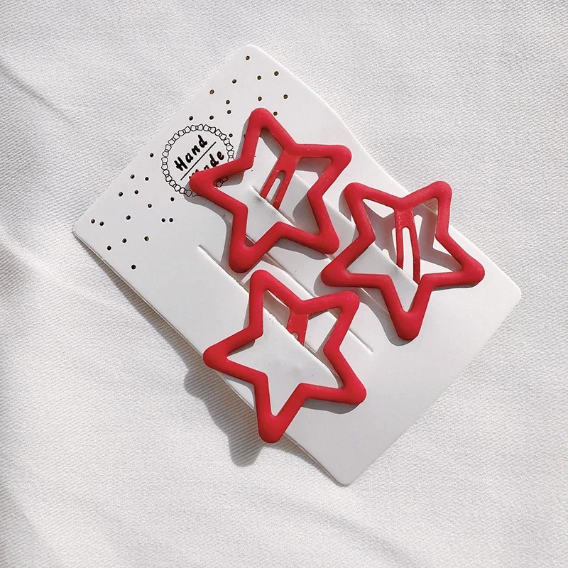 

3Pcs Red Hairpins Kids BB Clips Star Heart Love Geometry Barrettes Christmas New Year Headwear Kids Hair Accessories Sided Clip