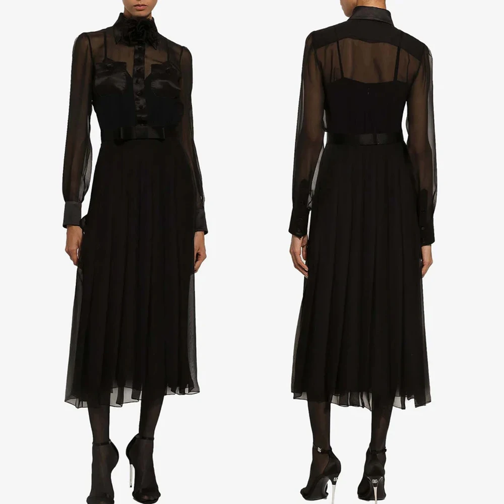 

Customized Sexy Elegant Chiffon Midi Shirt Dress A-Line Evening Dresses Formal Exquisite High Quality Prom Party Gowns for Women