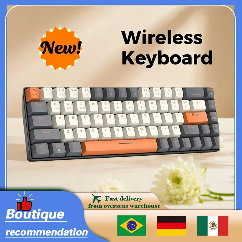 Wireless Mechanical Keyboard Bluetooth Dual Mode Hot-Swappable Mini 68-Key Red Switch For IPhone IPad  PC PS4 Xbox