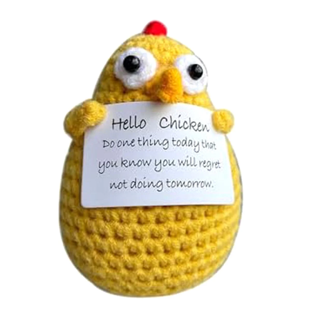 

Finished Hello Chicken Crochet Yellow Knitting Funny Doll Positive Encouragement Knitting Toys Gift New Year Decoration