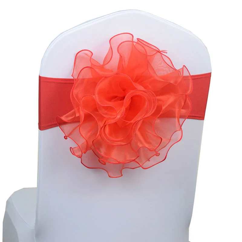 Chair Sashes Tie Organza Big Flower Knot Cover Back Elastic Belt Bow For Hotel Banquet Wedding Birthday Party Event Decoration