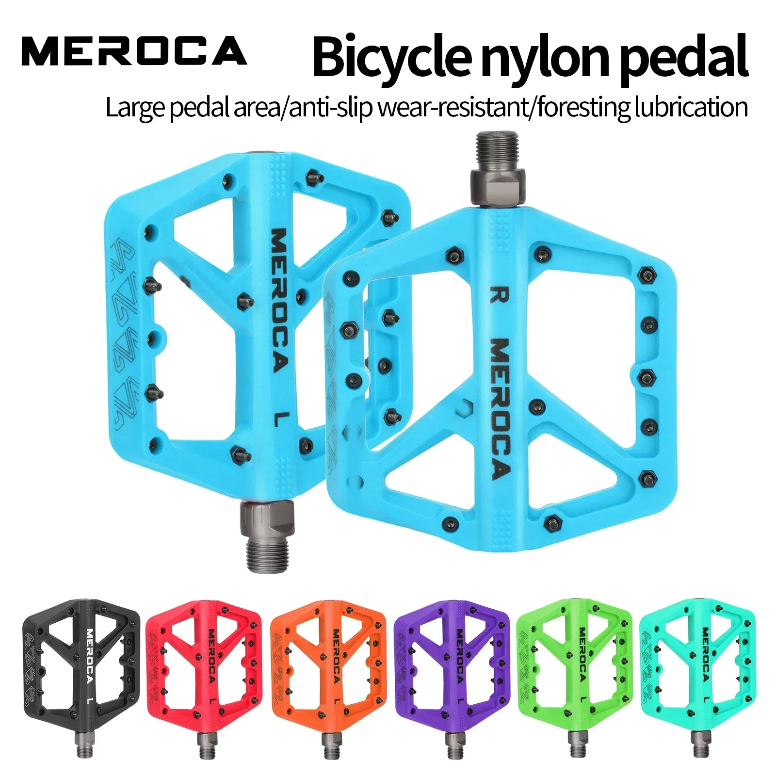 

MEROCA Bicycle Pedals High Strength Anti Slip Nylon Pedal Widened Large Tread Durable Design for Mountain Bike Pedal