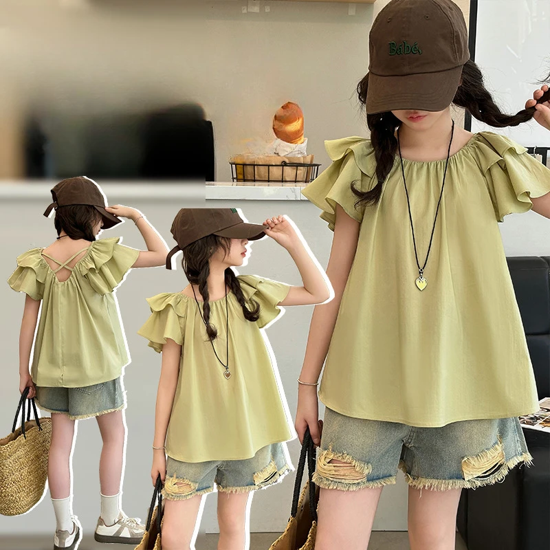 

Girls T-shirt Children 2024 New Spring and Summer Top Clothes Simple Casual Style All-match T-shirt Korean Sweet Style