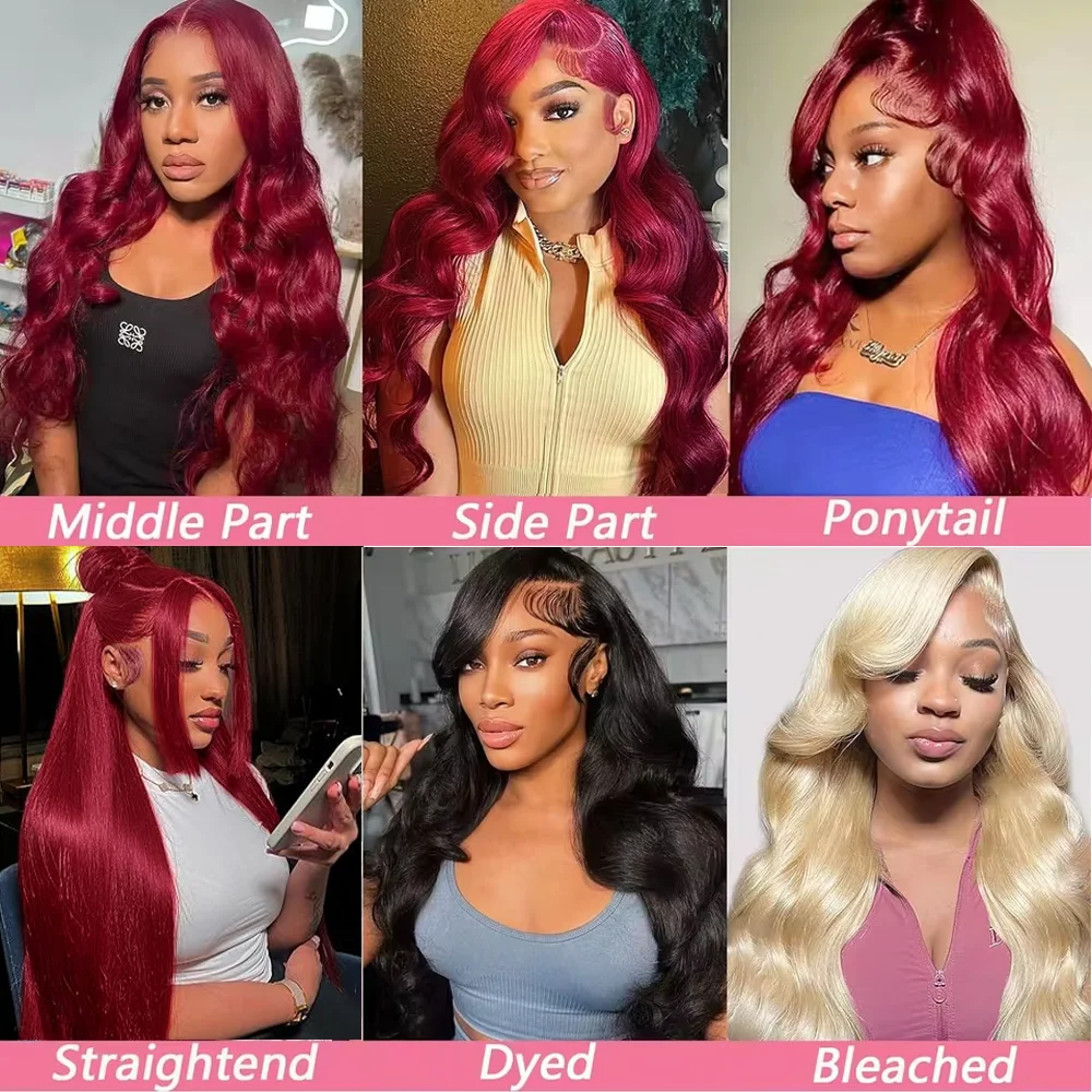 36-calowa peruka Body Wave Burgundy 99J Lace Front Wig 13x4 13x6 HD Lace Frontal Wig Human Brazilian Hair Glueless Wigs for Women