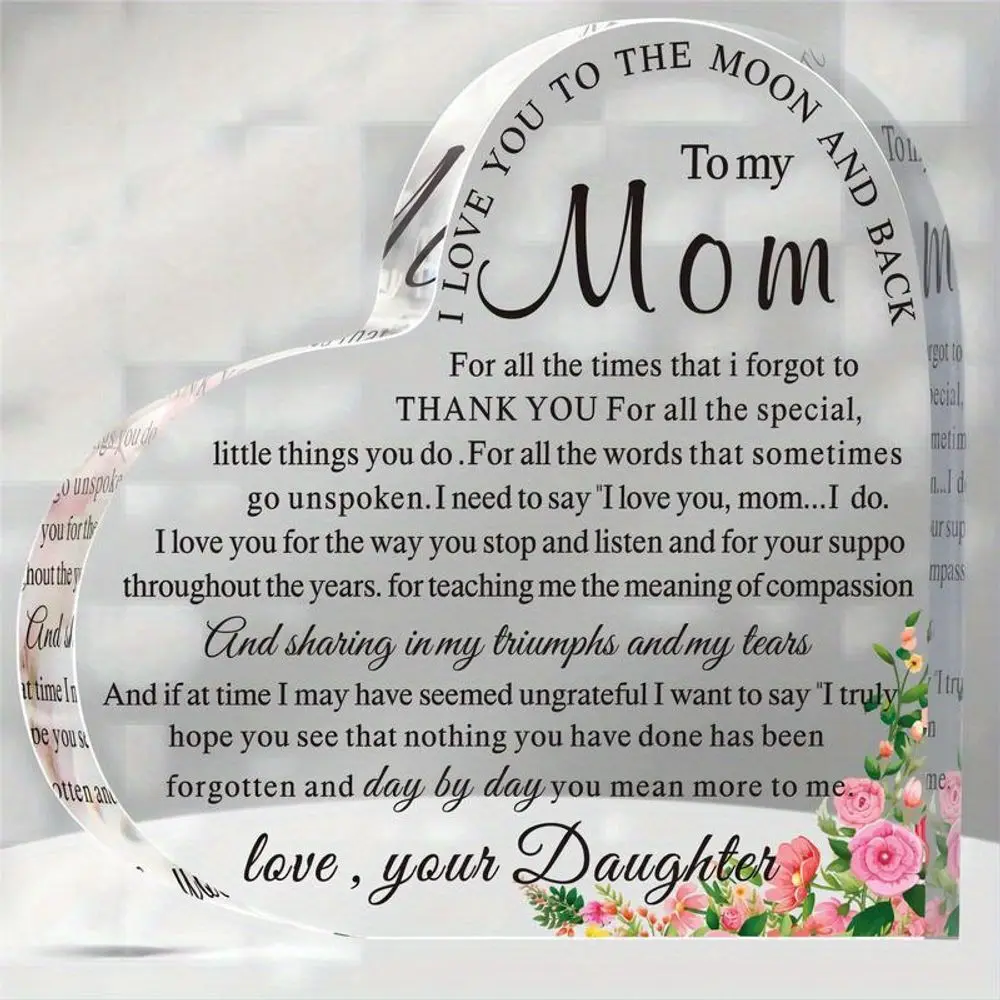 Heart Acrylic Keepsake Paperweight – Mom Birthday, Mother’s Day & Christmas Gift from Daughter & Son