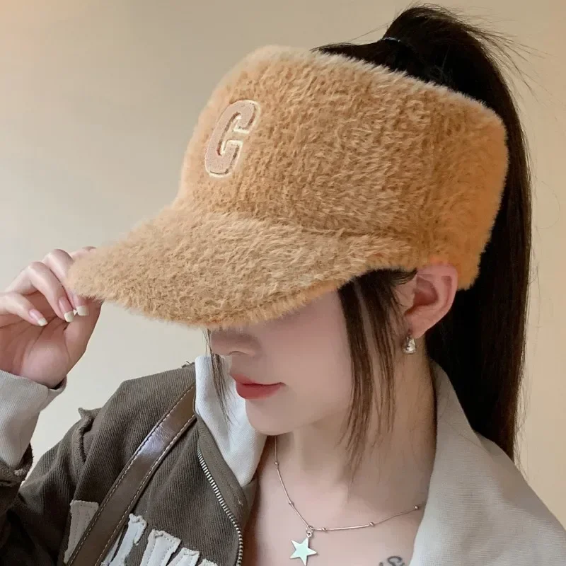 Winter Hats For Women 2023 Fashion Letter C Knitted Hat Female Winter Warm Outdoor Sport Golf Ponytail Baseball Caps Gorro Visor