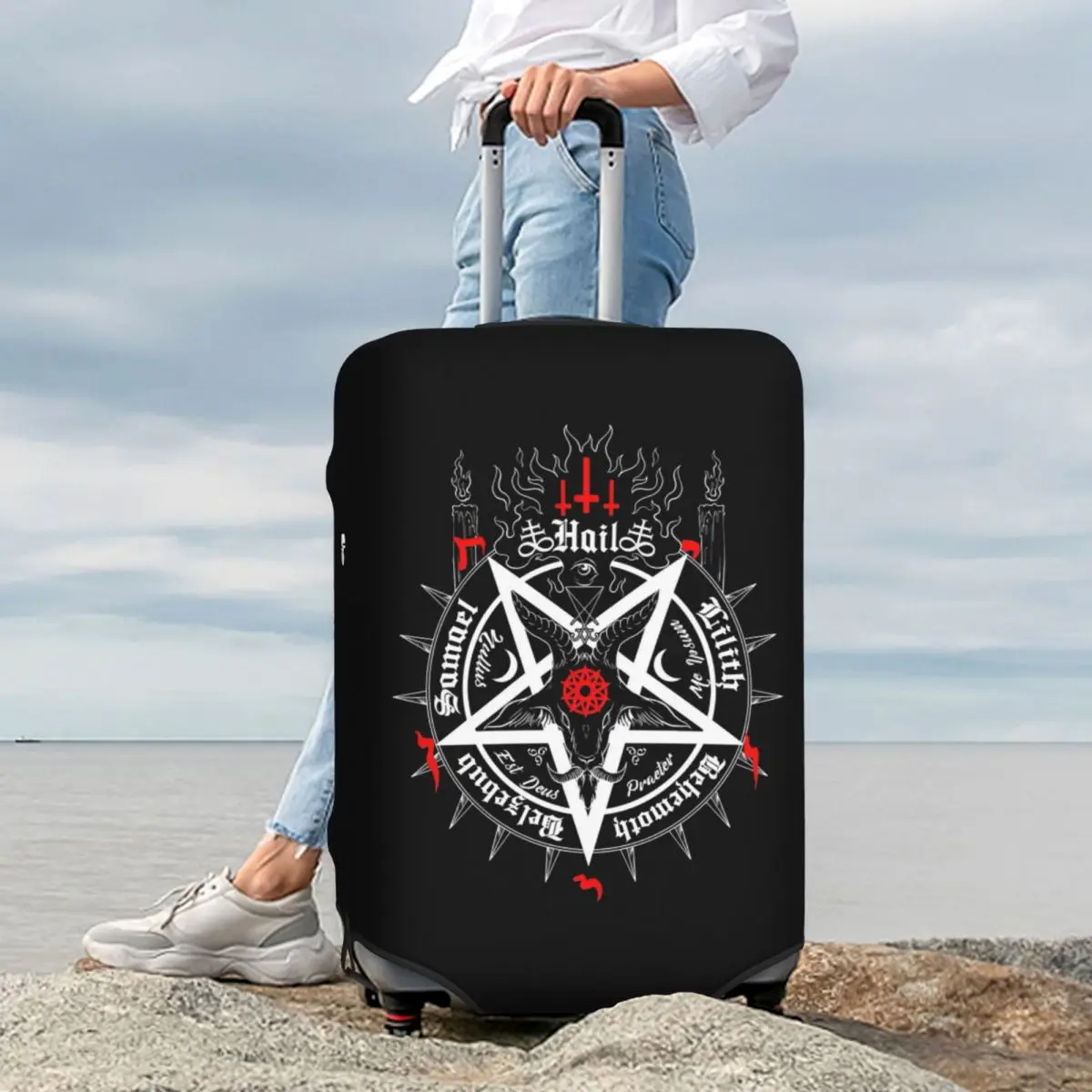 

Occult Satanic Pentagram Suitcase Cover Protection Elastic Travel Luggage Protector Covers for 18-32 Inch